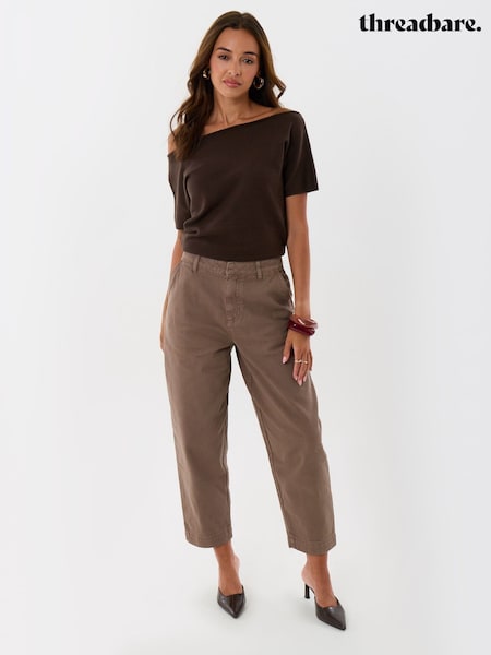 Brown - Threadbare Barrel Leg Jeans