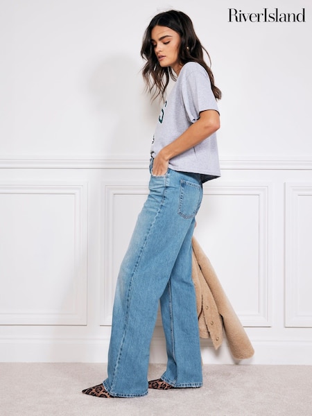 Albastru - Blugi drepți cu talie înaltă River Island 90s (316212) | 249 LEI