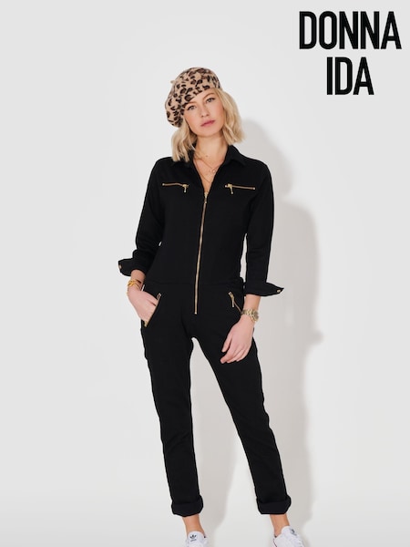DONNA IDA Slim Fit Dolly Black Denim Jumpsuit (316403) | €249