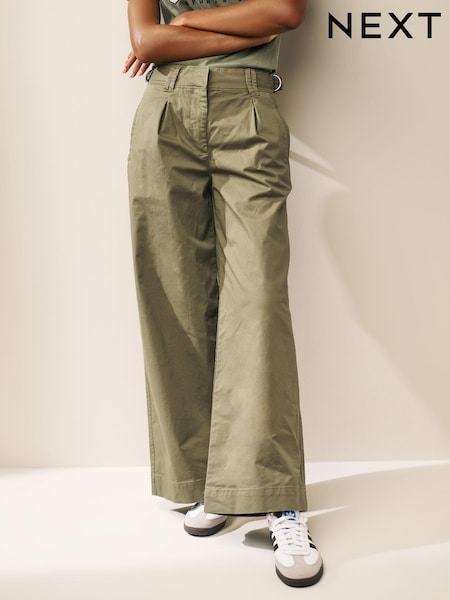 Khaki Green Pleat Front Wide Leg Chino Trousers (316431) | €12