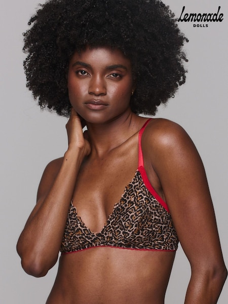 بني - Lemonade Dolls Leopard Lace Printed Bralette