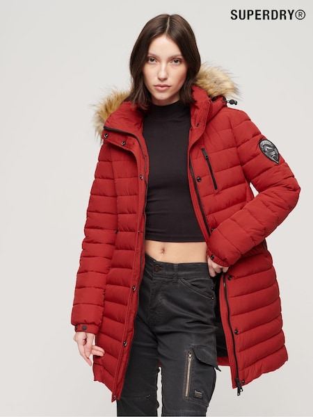 Roșu - Haină puffer cu lungime medie Superdry Fuji Hanorac (316690) | 514 LEI