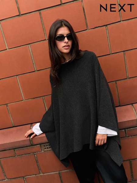 Grey - Knitted Cape Cover-up
