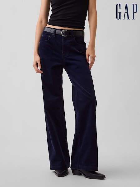 Tmavomodrá - Gap High Rise Corduroy Stride Wide-leg Jeans