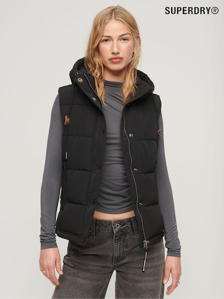 Superdry Black Everest Hooded Puffer Gilet (317035) | €57