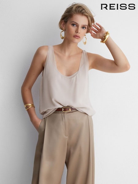 بني فاتح - Atelier Silk-chiffon Layer Vest