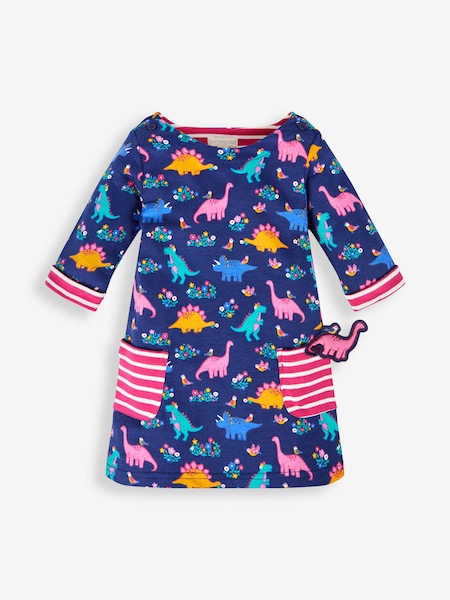 JoJo Maman Bébé Navy Blue Dino & Bird Girls' A-Line Dress (317555) | $39