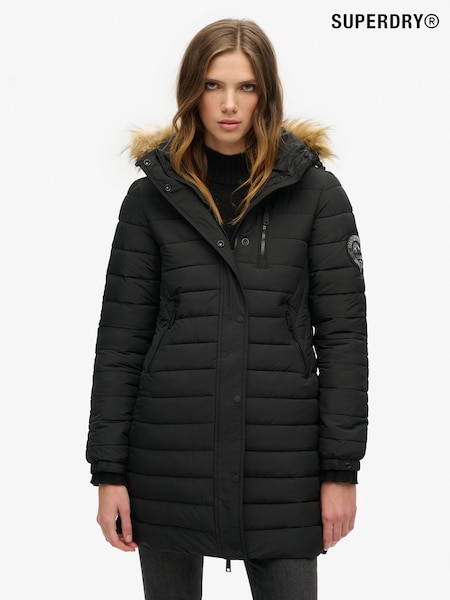 Superdry Black Fuji Hooded Mid Length Puffer Jacket (317871) | €159