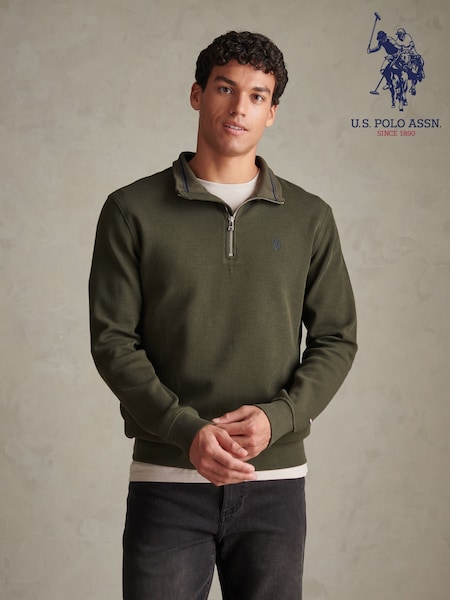 Зеленый - Regular U.s. Polo Assn French Rib 1/4 Funnel Sweat Top