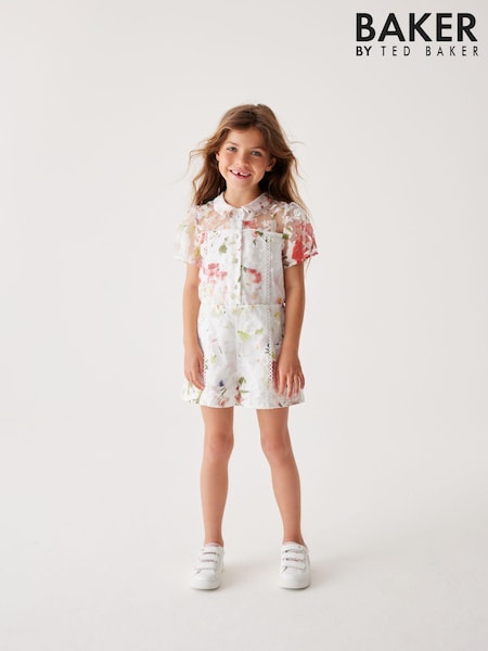 Baker by Ted Baker Floral Burnout White Playsuit (319095) | AED68 - AED77