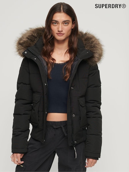 Superdry Black Everest Hooded Puffer Bomber Jacket (319258) | € 94
