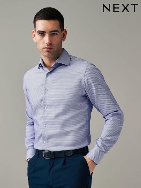 Navy Blue/White Textured Slim Fit Signature Super Non Iron Single Cuff Shirt with Cutaway Collar (319289) | €21