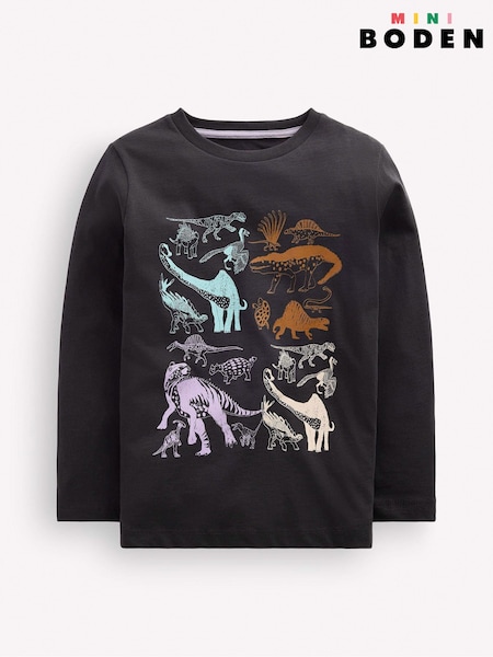 Grey - Boden Long Sleeve Printed T-shirt