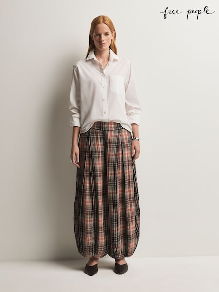 Red - Free People Moonflower Plaid Balloon Trousers