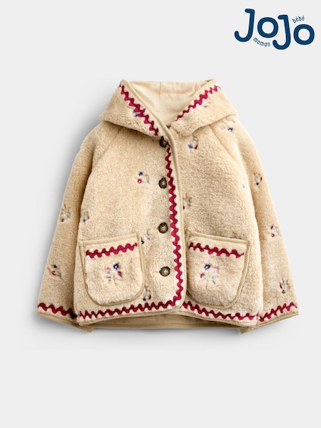 Bež Prirodni Cvetni uzorak - Jojo Maman Bébé Embroidered Borg Fleece