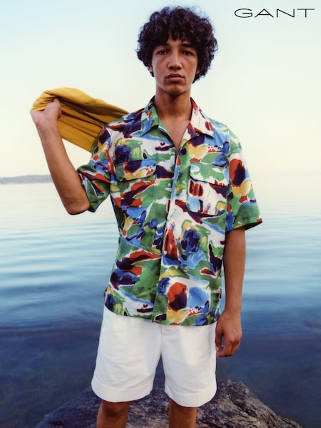 GANT Green Relaxed Cotton Lyocell Print Short Sleeve Shirt (319898) | €72