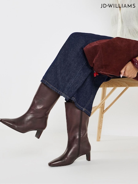 Red - Jd Williams Leather Heeled Pointed Calf Boots