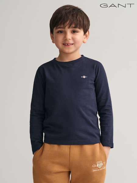Blau - GANT 100% Cotton Shield Logo Long Sleeve T-Shirt (320128) | 19 €