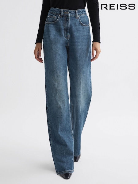 Reiss Mid Blue Hallow High Rise Straight Leg Jeans (320353) | €57