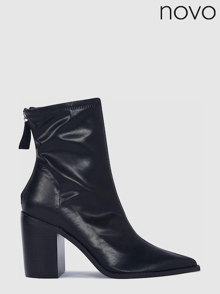 Novo Black Kitka Block Heel Point Toe Sock Ankle Boots (320456) | €20