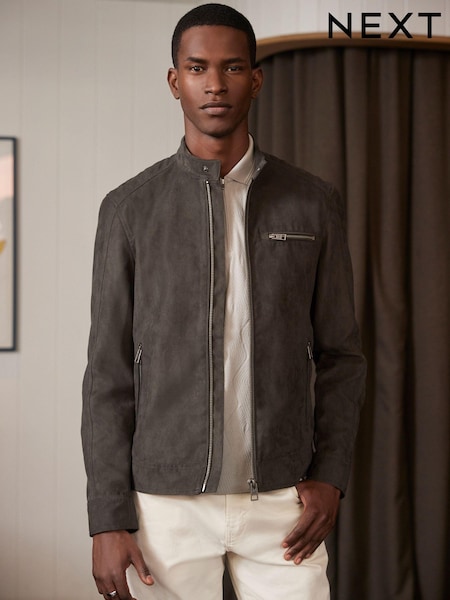 Neutral/Grey Faux Suede Racer Jacket (320470) | €13