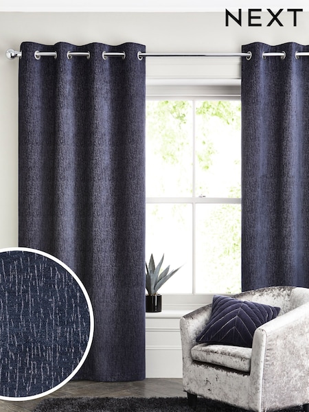 Blue Navy Heavyweight Chenille Eyelet Lined Curtains (320680) | R$ 590 - R$ 1,715