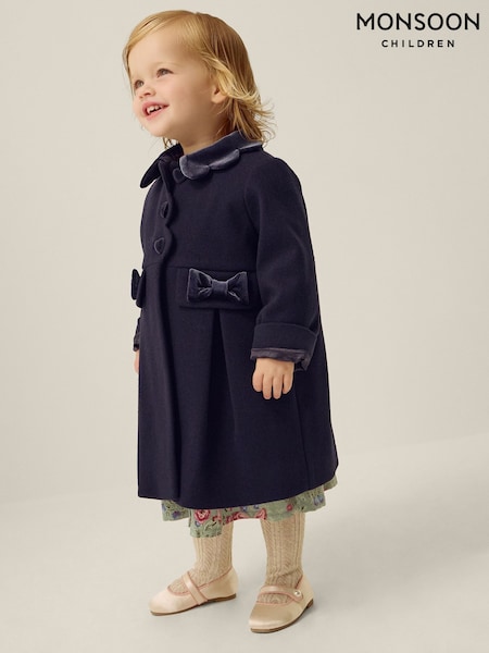 Blue - Monsoon Baby Scallop Collar Coat