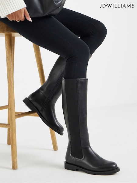 Black - Jd Williams Leather Knee High Chelsea Boots