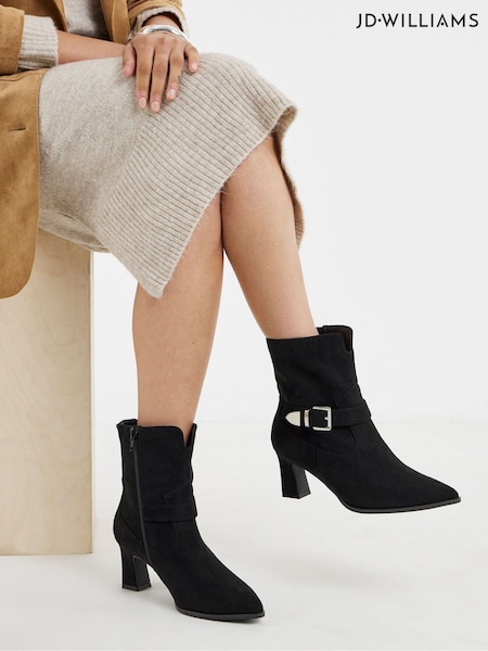 Black - Jd Williams Buckle Detail Heeled Ankle Boots