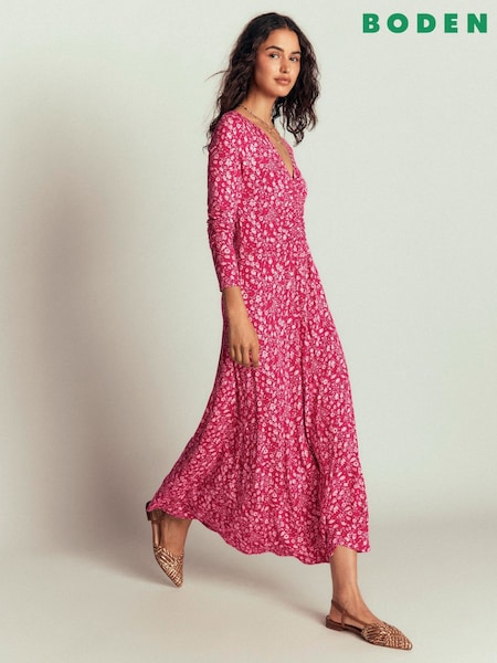Red - Boden Jasmine Ruched Jersey Dress