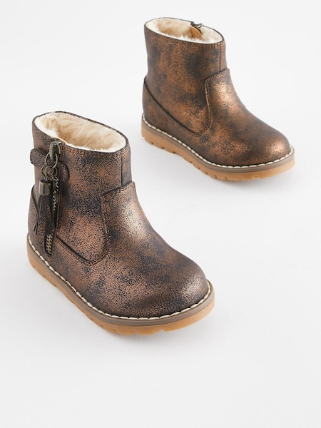 Bronze Brown Standard Fit (F) Warm Lined Tassel Detail Zip Boots (321349) | €12.50 - €13.50