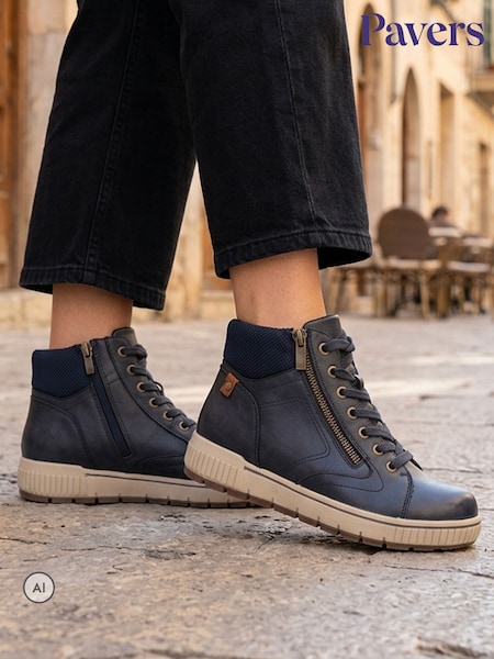 Plavo - Pavers Wide Fit Zip & Lace Fasten Hi-top Boots