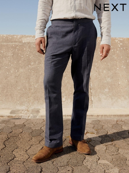 Blue Regular Fit Linen Puppytooth Suit: Trousers (322086) | € 16
