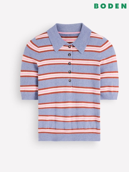 Blue Stripe - Boden Collared Knitted T-shirt