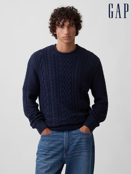 Bleumarin - Regular Gap Relaxed Cable-knit Crew Neck Jumper