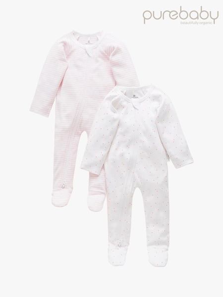 Rosa claro - Purebaby 100% Cotton Zip Baby Sleepsuits 2 Pack (322184) | 40 €
