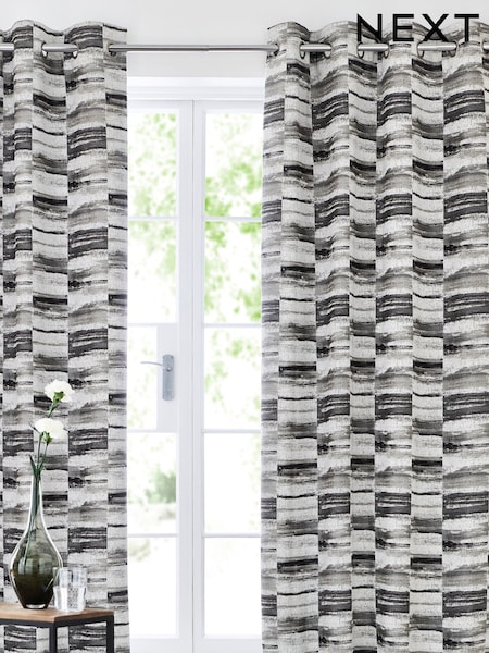 Heavyweight Chenille Block Stripe Eyelet Curtains (322407) | €20 - €41