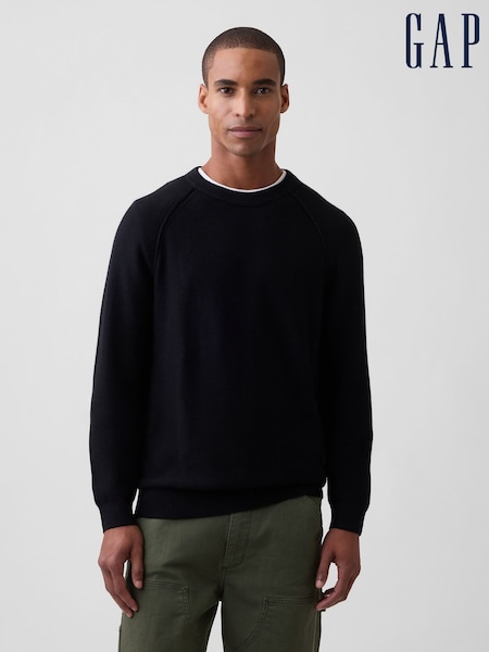 Μαύρο - Regular Gap Garter-stitch Crew Neck Jumper