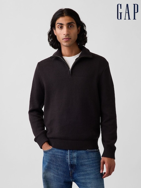 Black - Regular Gap Relaxed Quarter-zip Jumper