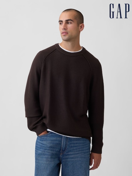 Καφετί - Regular Gap Garter-stitch Crew Neck Jumper