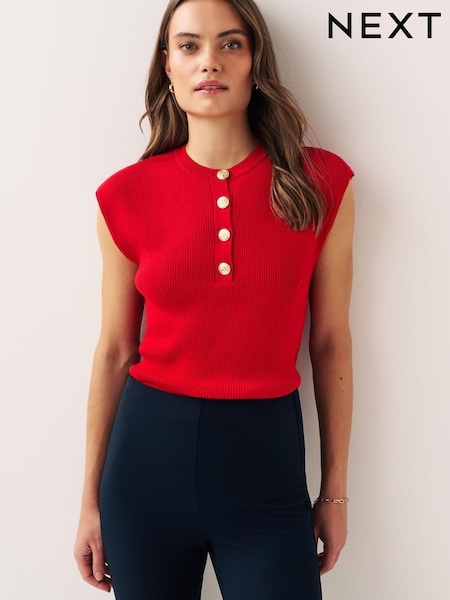 rdeča - Gold Button Short Sleeve Vest (322778) | € 21