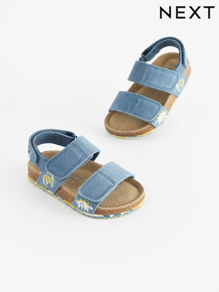 Blue Dino Standard Fit (F) Leather Touch Fastening Corkbed Sandals (322834) | €7.50 - €9
