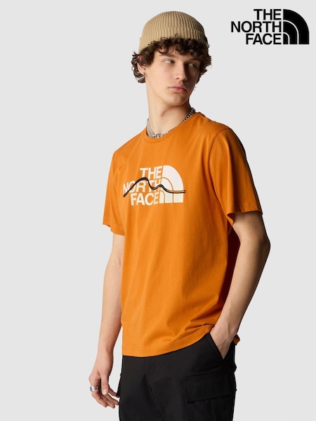 The North Face Orange Mens Mountain Line Short Sleeve 100% Cotton T-Shirt (323261) | €20