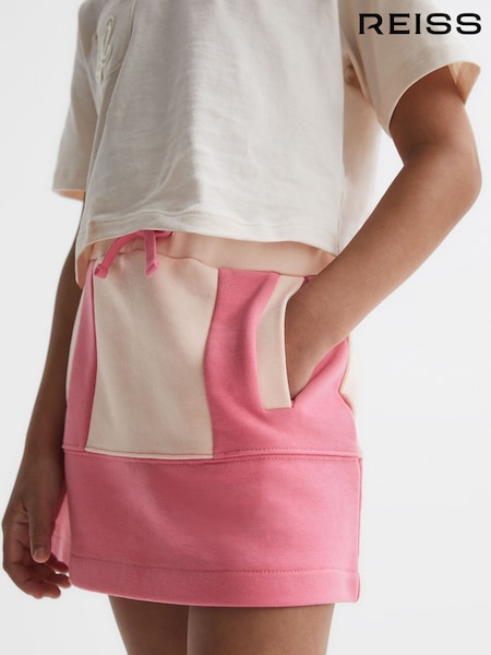 Reiss Pink Macey 9-14 yrs Colourblock Cotton Drawstring Skirt (324247) | €61