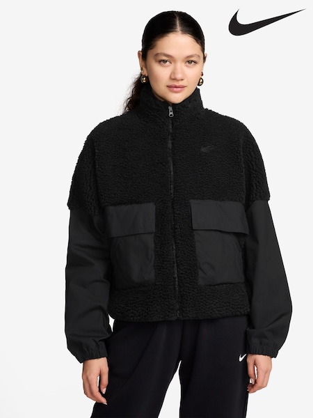 Nike Black Oversized Cosy Fleece Zip-Up Jacket (324802) | 521 LEI
