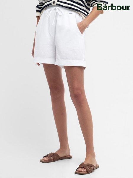 Barbour® White Elsden Drawcord Waist Shorts With Linen (324817) | €30