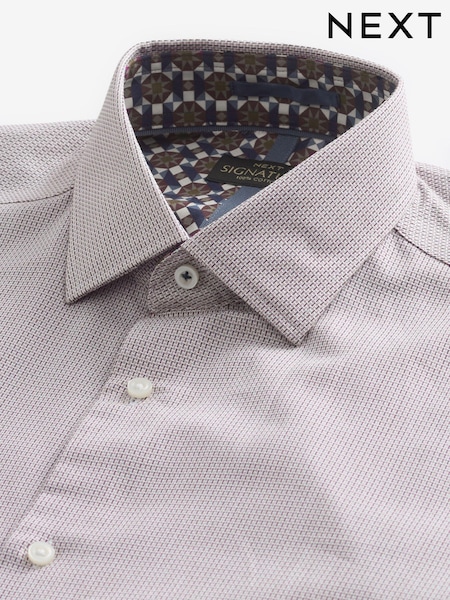 Neutral Brown Regular Fit Double Cuff Signature Textured Trimmed Formal Shirt (324837) | €25