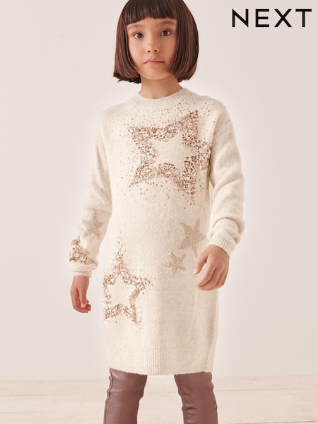 Cream Sequin Jumper Dress (3-16yrs) (325032) | €6 - €8