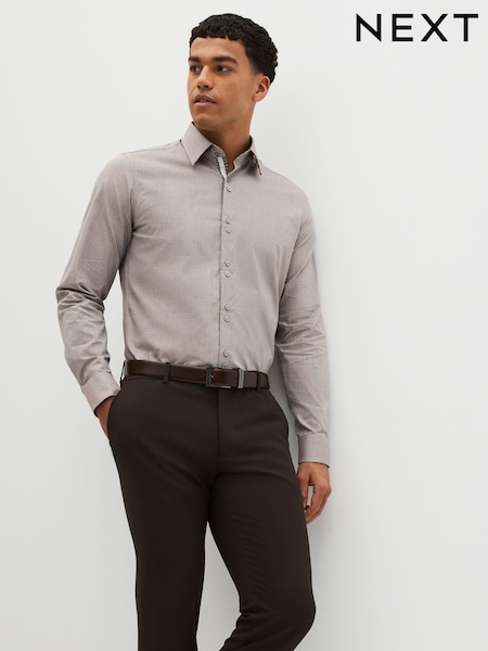 Neutral Brown Slim Fit Trimmed Formal Shirt (325206) | €8