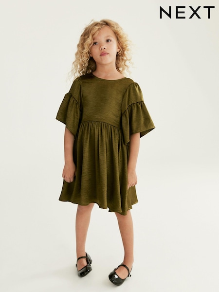Olive Green Textured Satin Dress (3-16yrs) (325567) | €29 - €34
